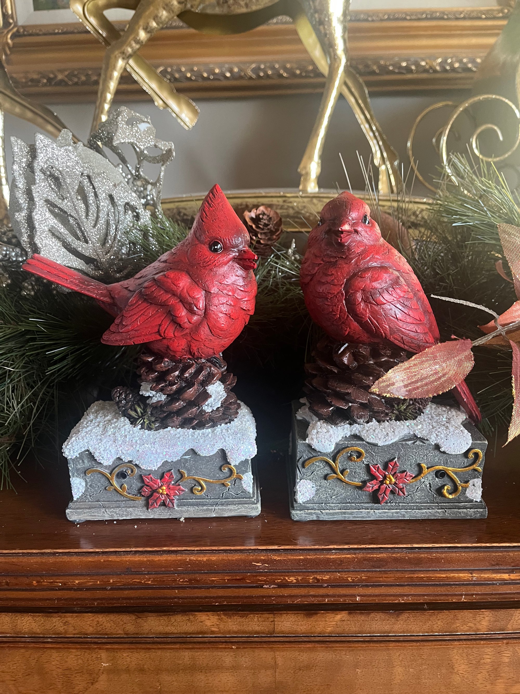 Cardinal on Festive Pedestal