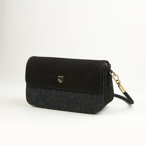 The Caithness Clutch - Black Herringbone - Genuine Leather