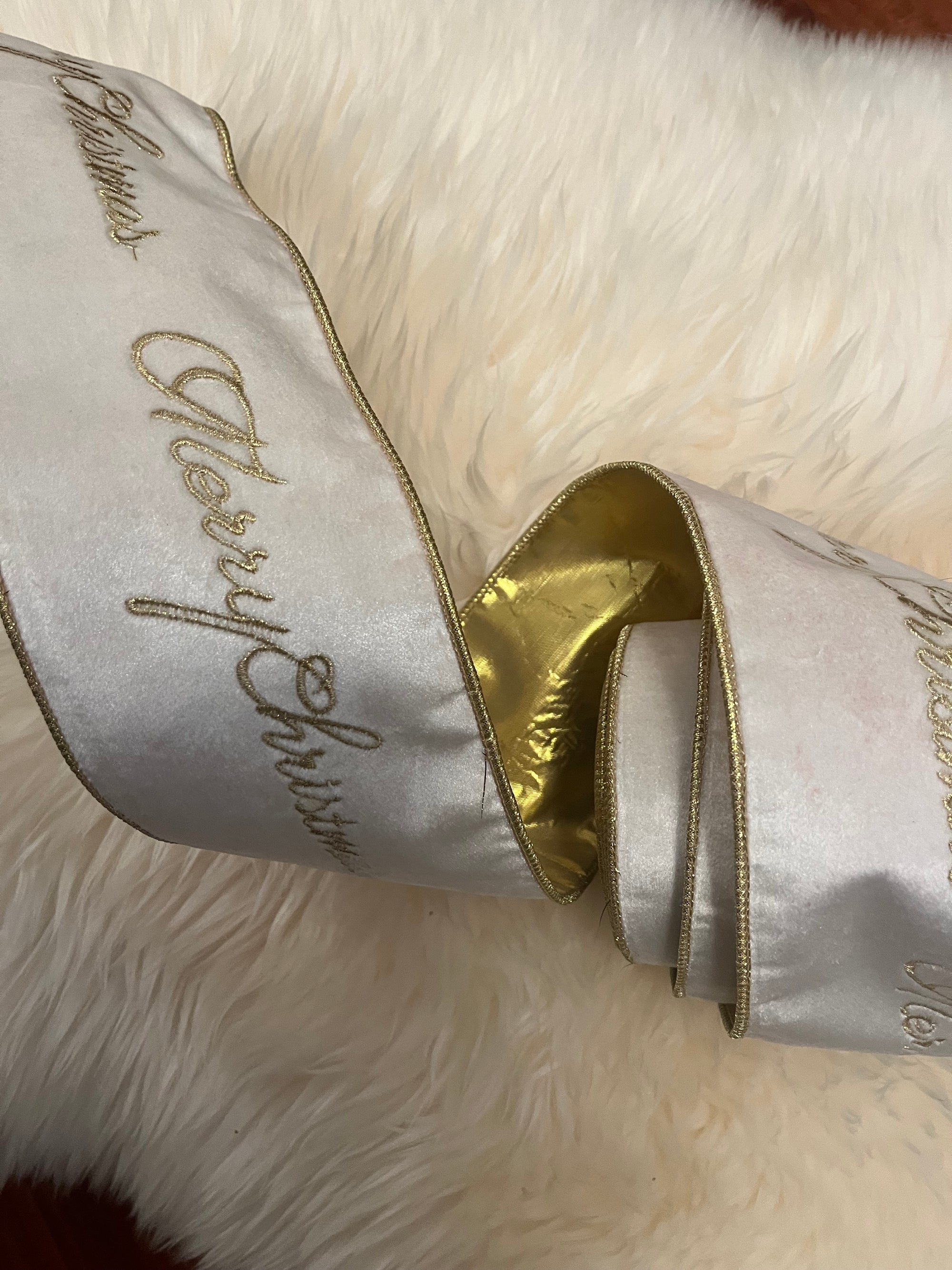 Cream and Gold Merry Christmas Ribbon