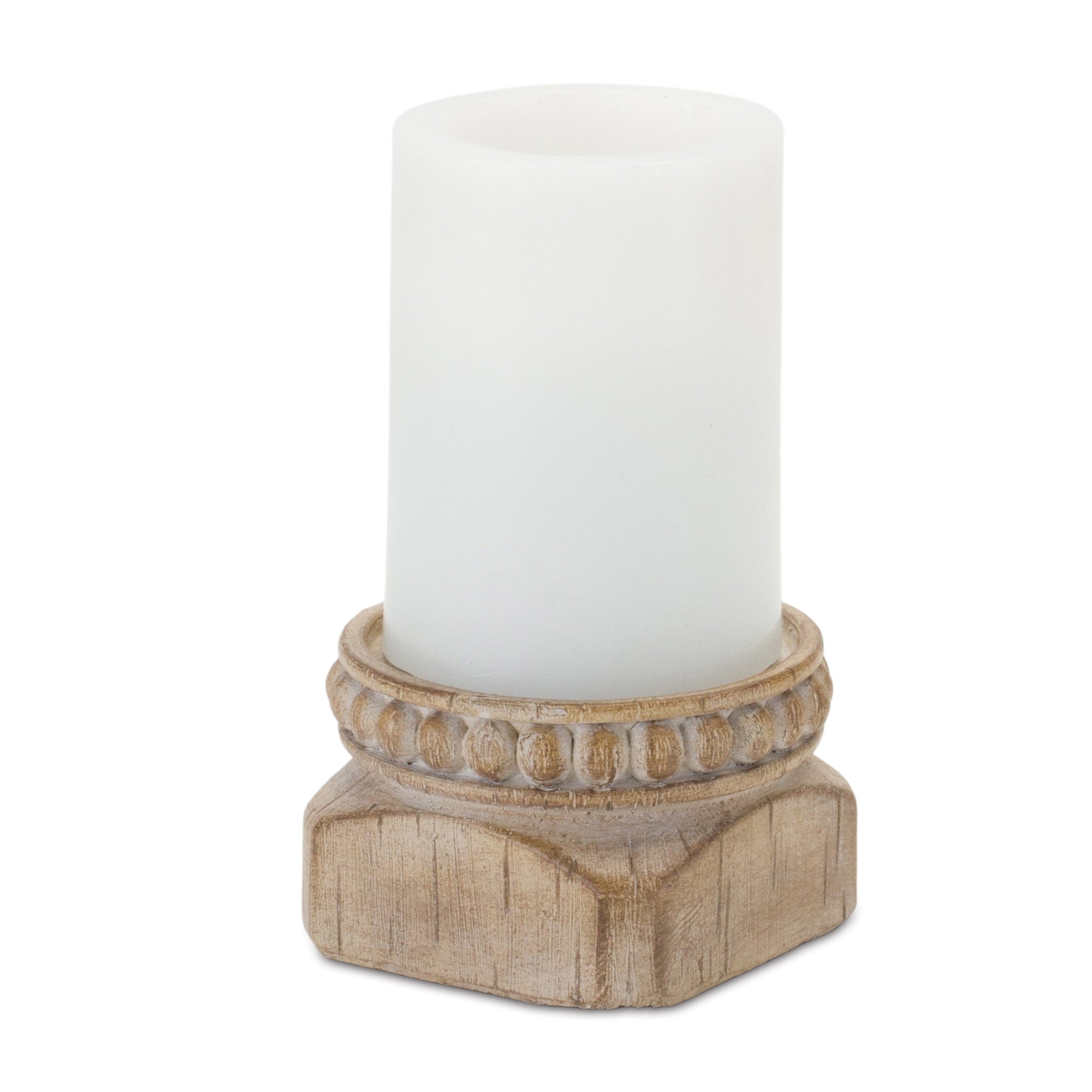 Carved Wood Style Pillar Candle Holders