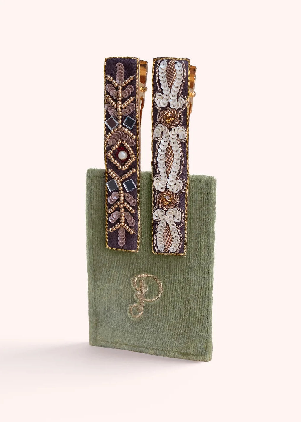Embroidered Bar Hair Clips - Tree & Swirls