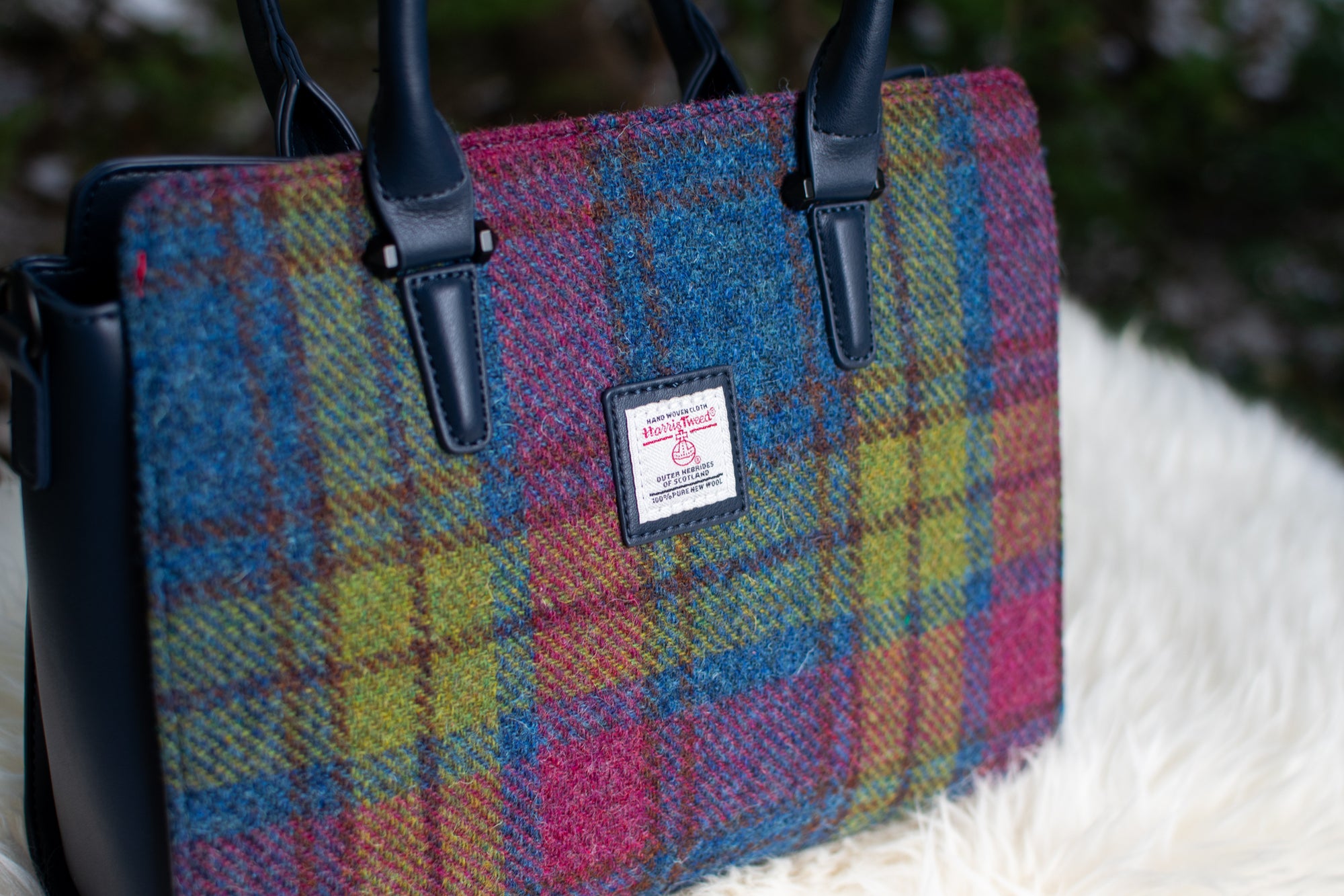 Blue Harris Tweed Double Handle Tote