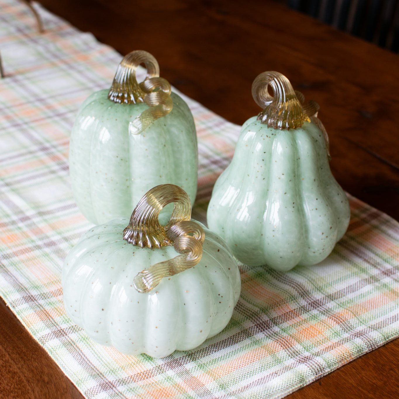 Blown Glass Teal & Gold Pumpkins