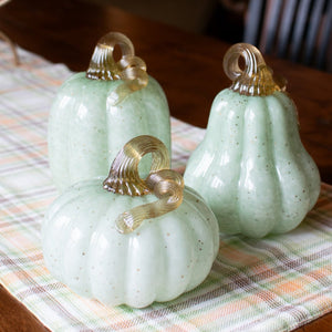 Teal & Gold Speckled Blown Glass Pumpkins