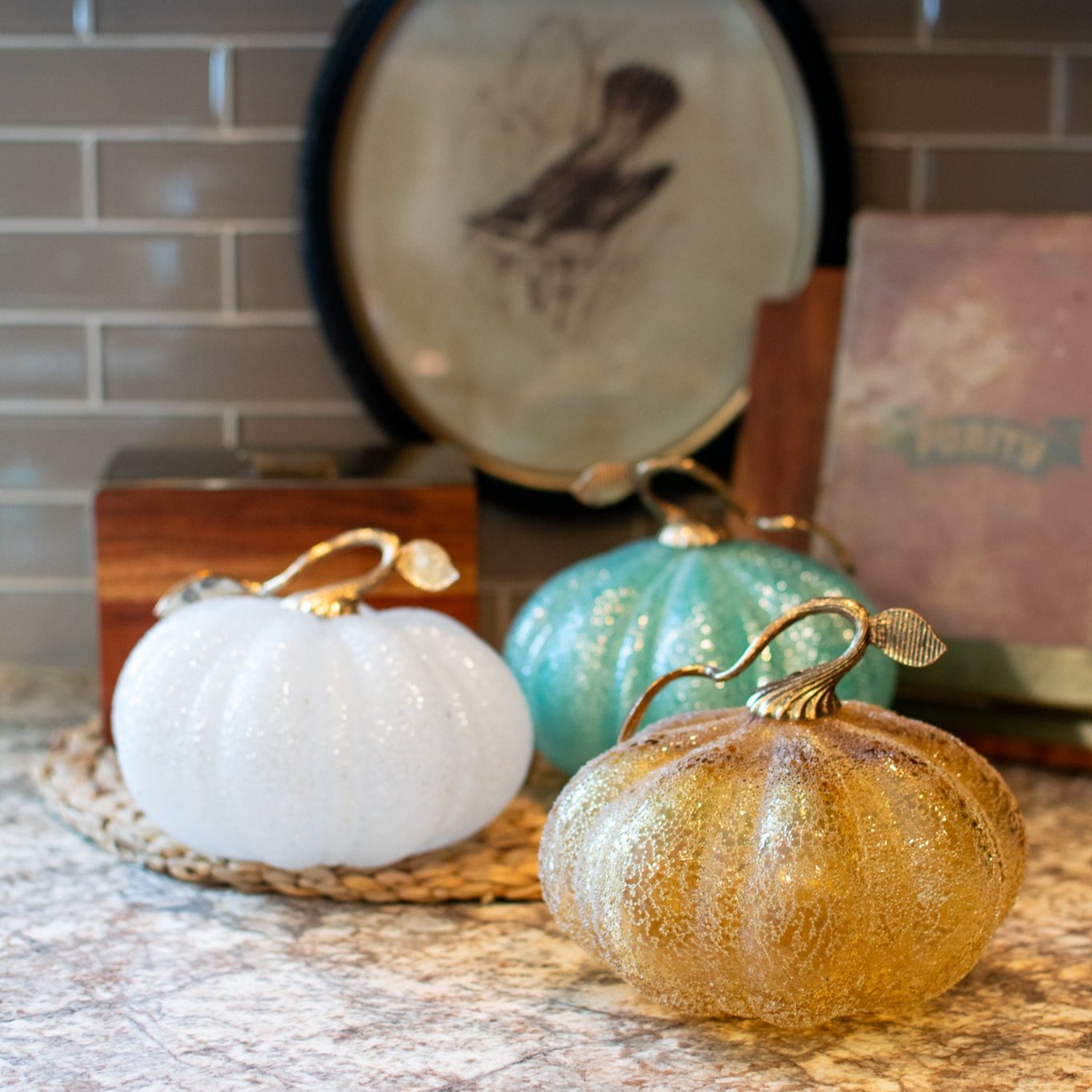 Sparkling Pebbled Glass Pumpkins - Blown Glass