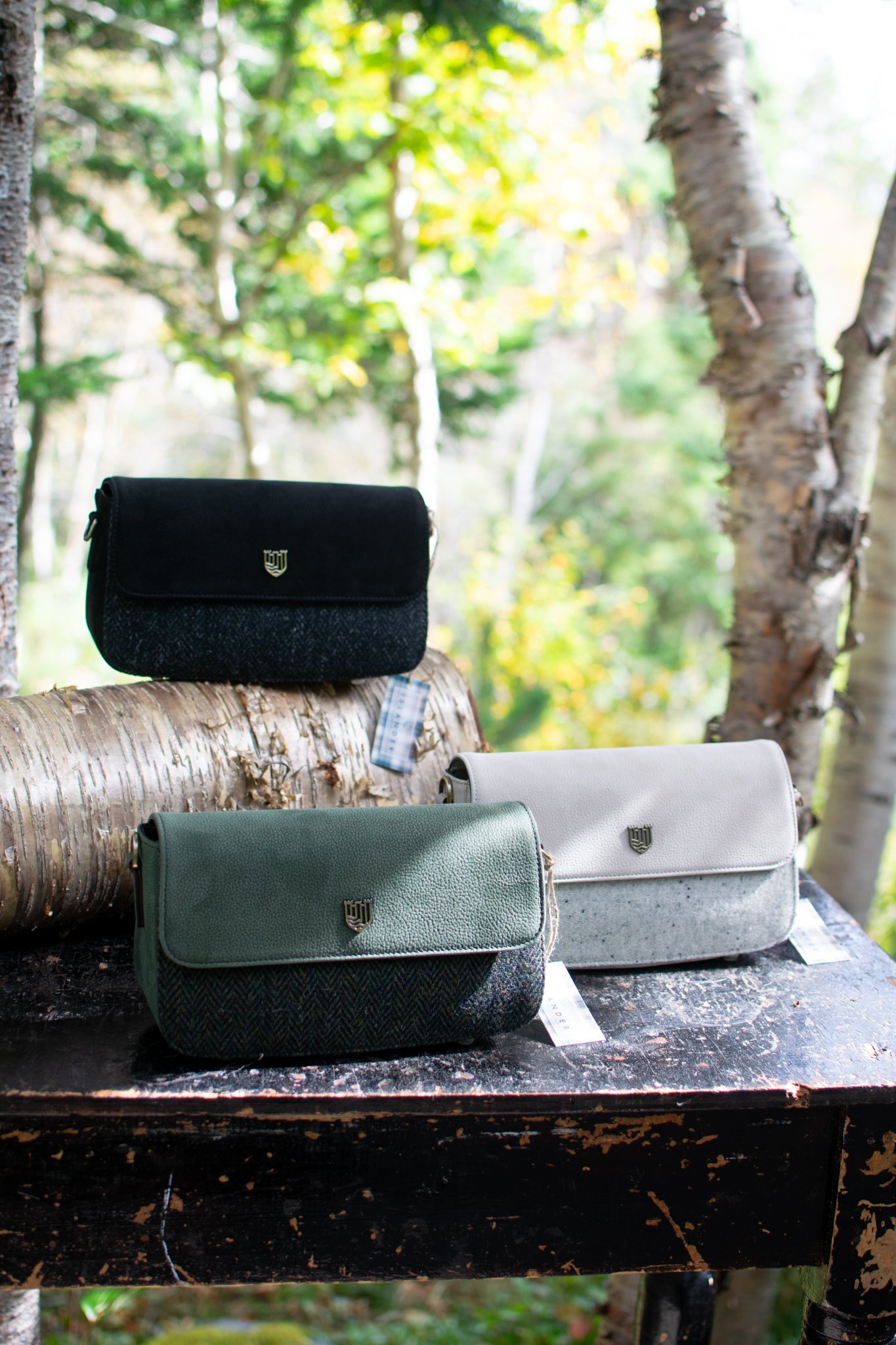 The Caithness Clutch - Dark Green Herringbone - Genuine Leather