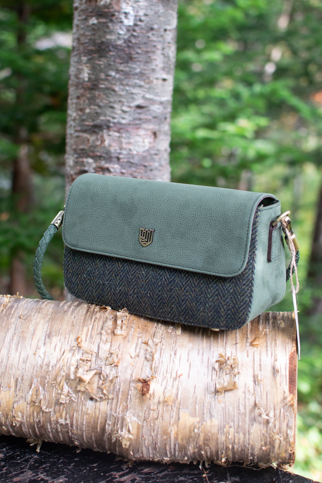 The Caithness Clutch - Dark Green Herringbone - Genuine Leather