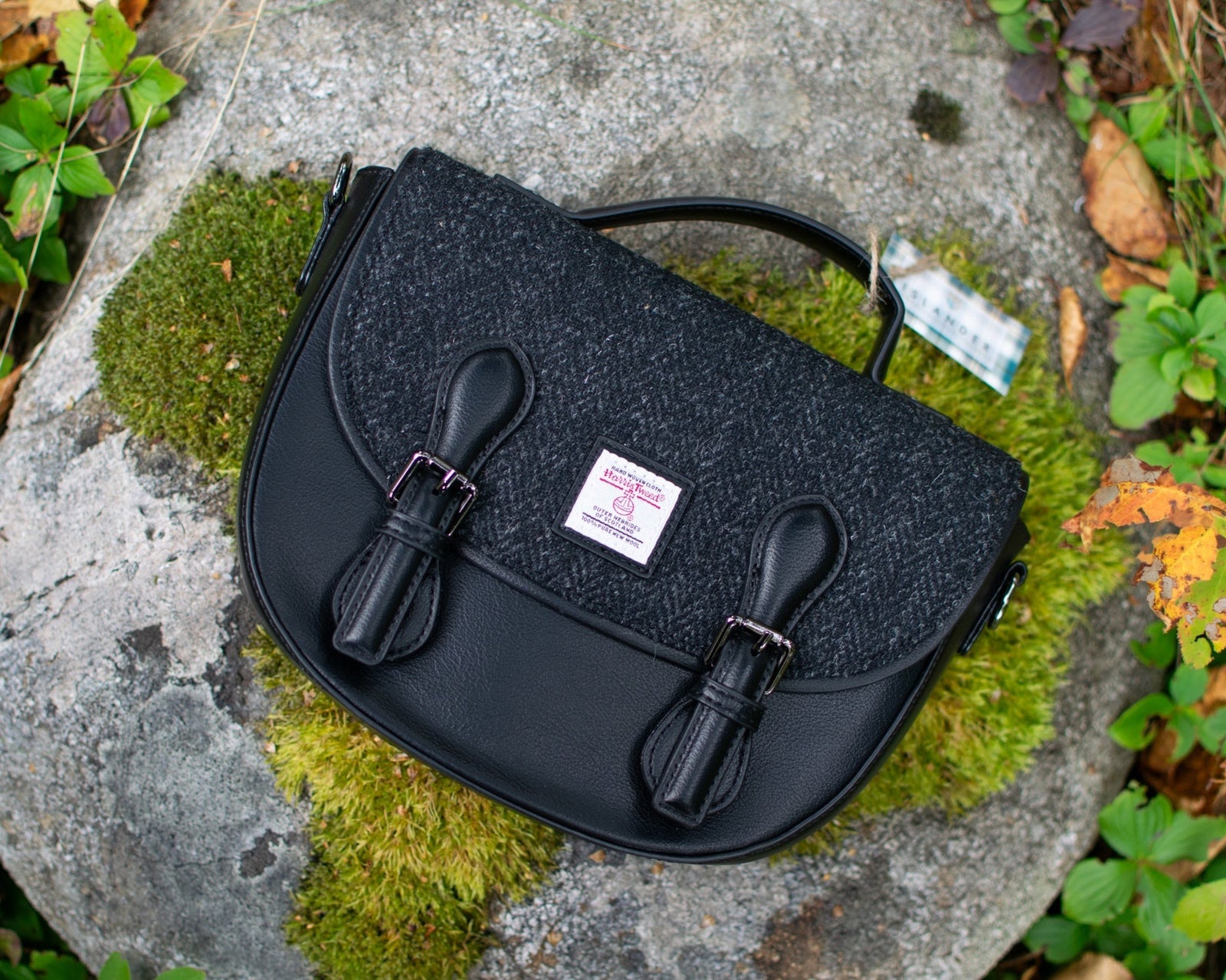The Medium Cobble Satchel - Black Herringbone