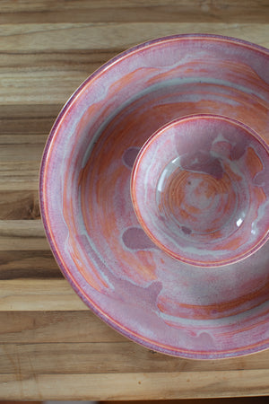 Rosy Hearth – Chip & Dip Serving Platter - Handcrafted Pottery