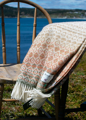 British Lambswool Blanket - Diamond Ombre (Terracotta & Green)