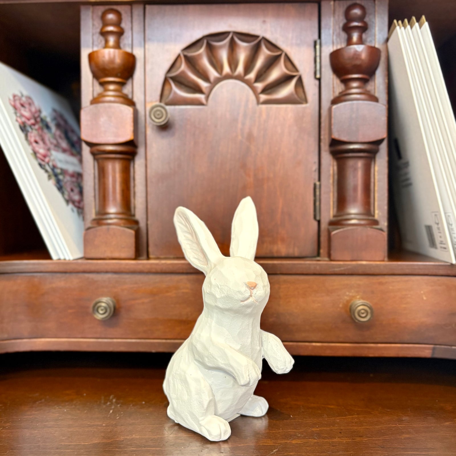White Carved Bunny Figurines