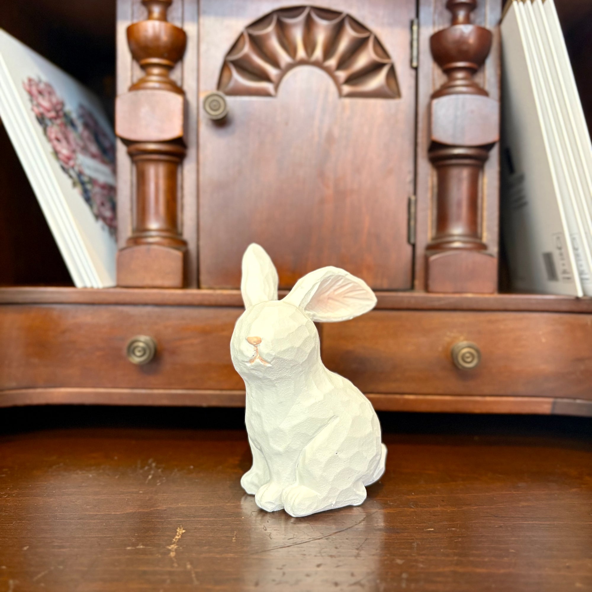 White Carved Bunny Figurines