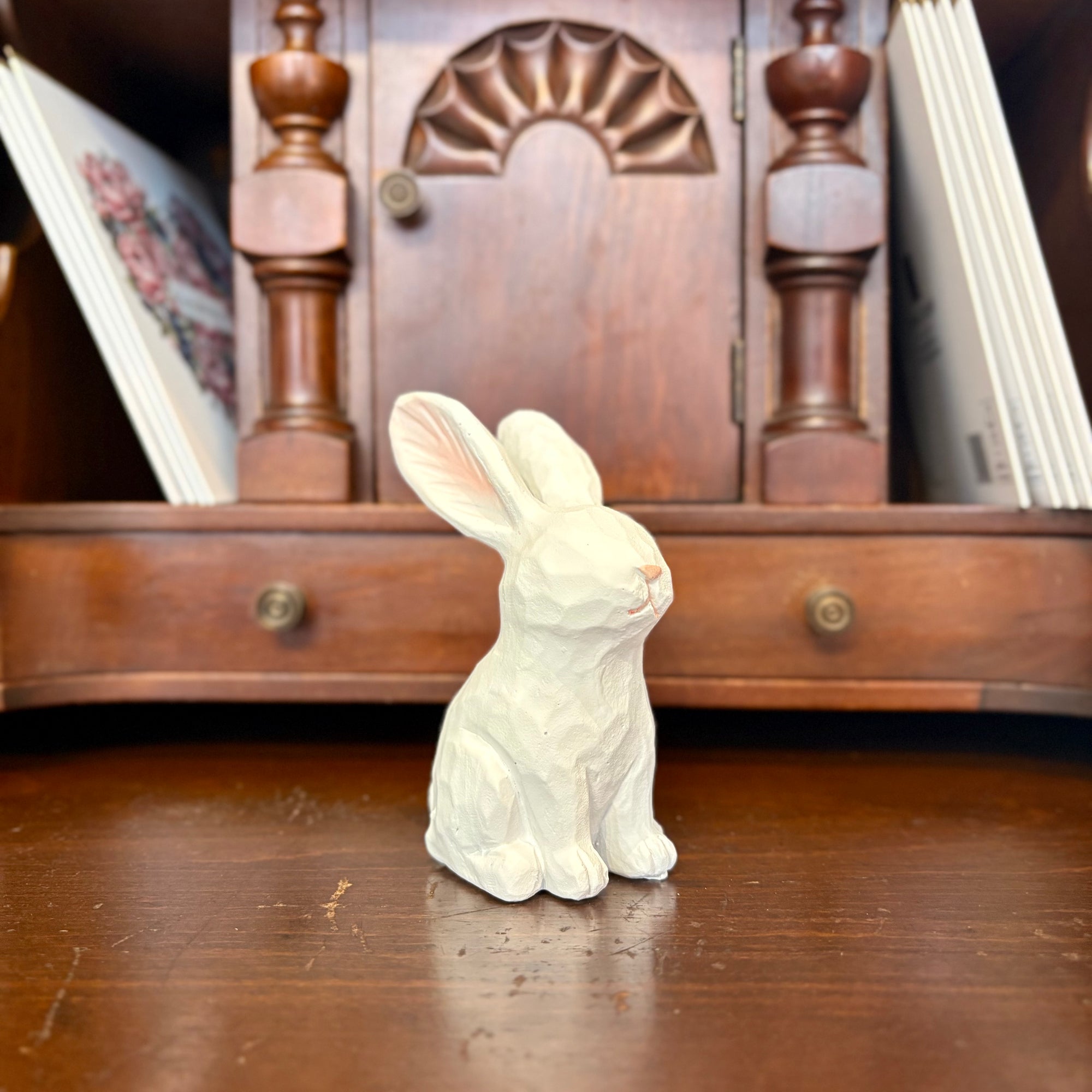 White Carved Bunny Figurines