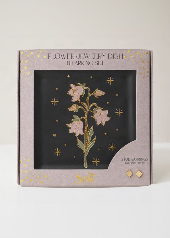 Jewelry Dish & Stud Earring Set - Flower/Black