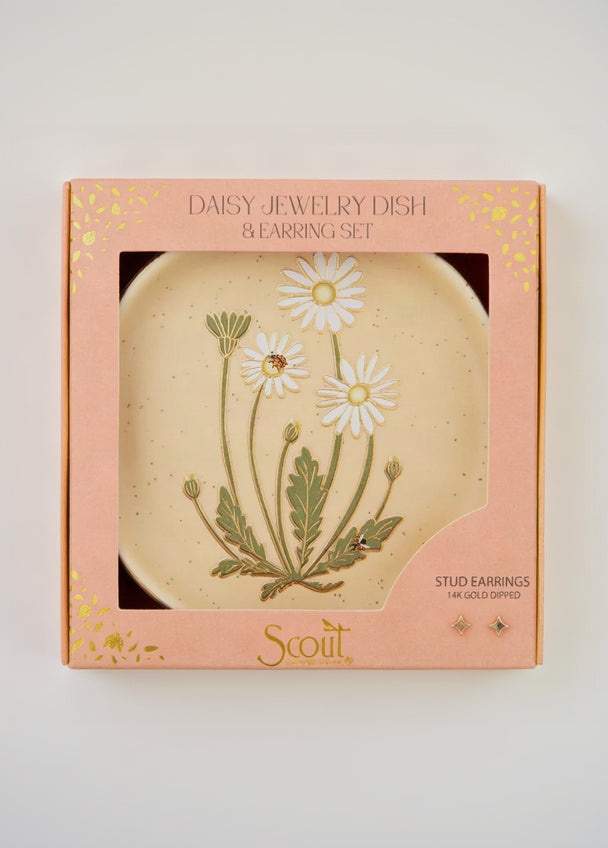 Jewelry Dish & Stud Earring Set - Daisy/Vanilla