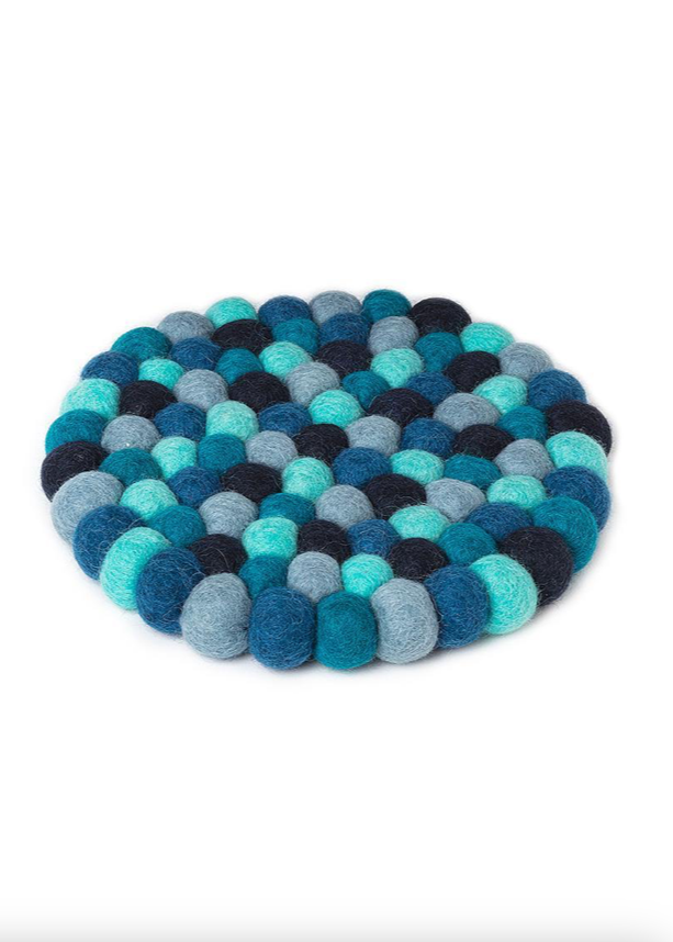 Ocean Blue Felt Ball Trivet
