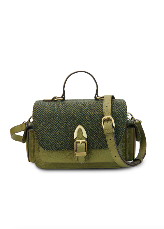 The Melrose Crossbody - Dark Green Herringbone - Genuine Leather