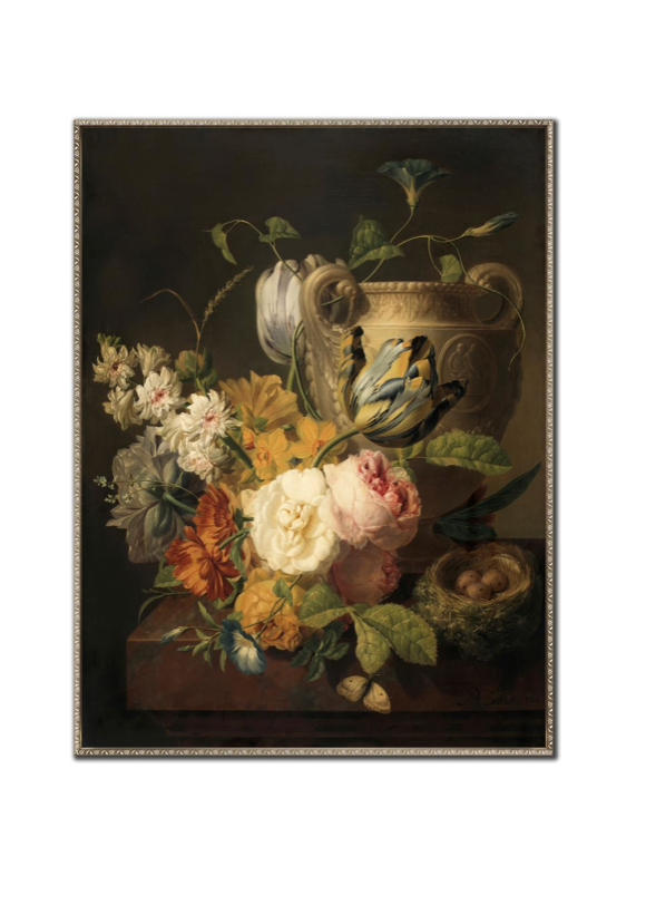 Flowers by a Stone Vase Print