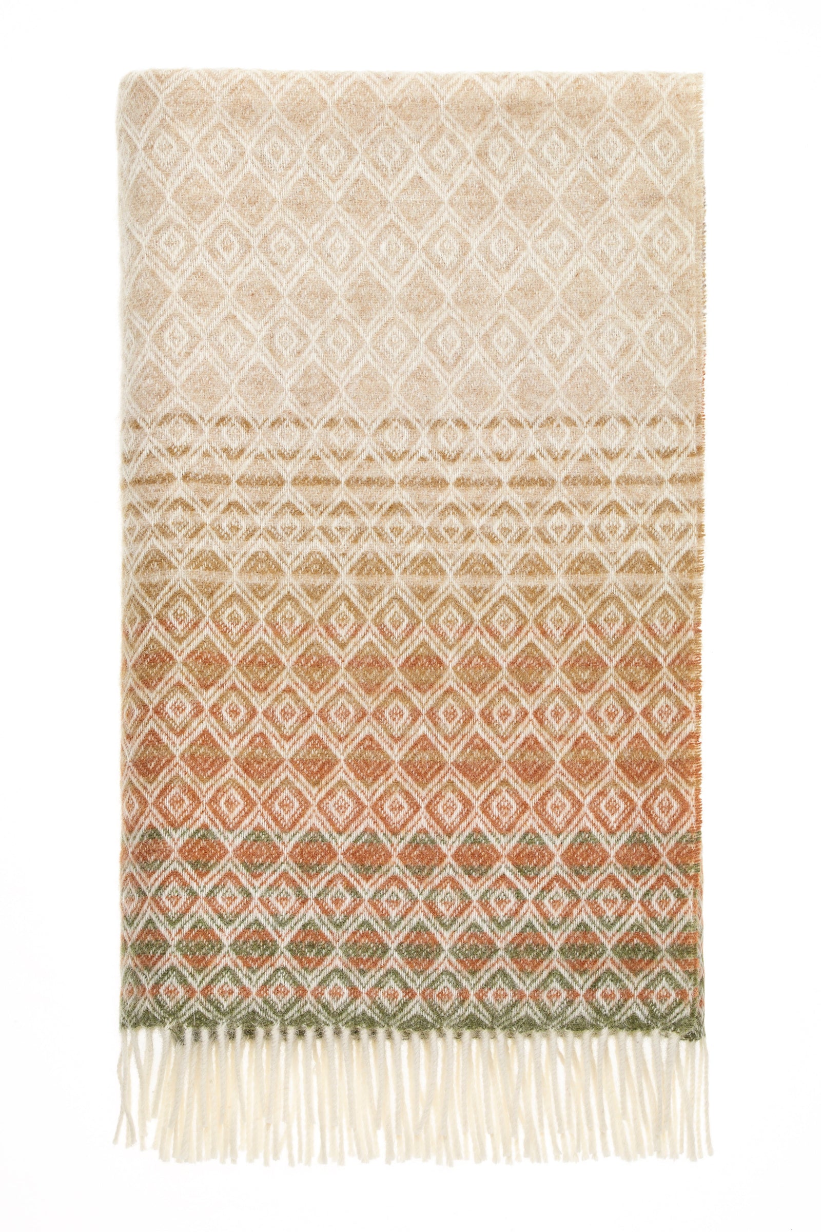 British Lambswool Blanket - Diamond Ombre (Terracotta & Green)