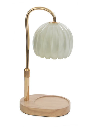Milk Glass Candle Warmer Lamp - Gold & Wood