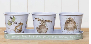 Set of 3 Herb Pots & Tray - Wrendale Mouse