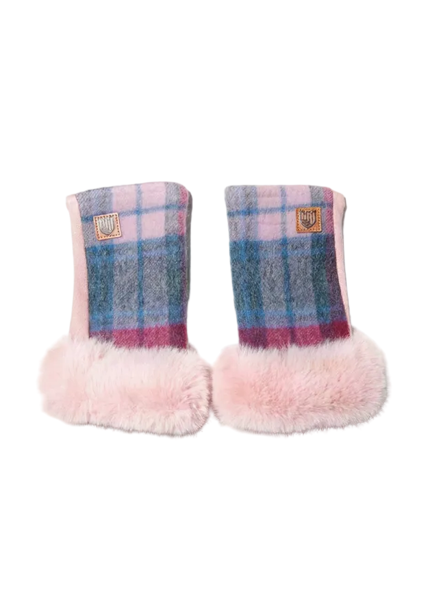 Islander Lambswool Mittens - Pink & Blue Tartan