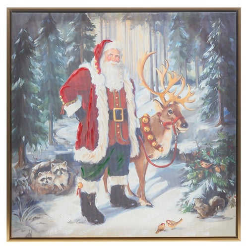 Santa and Reindeer Framed Wall Art