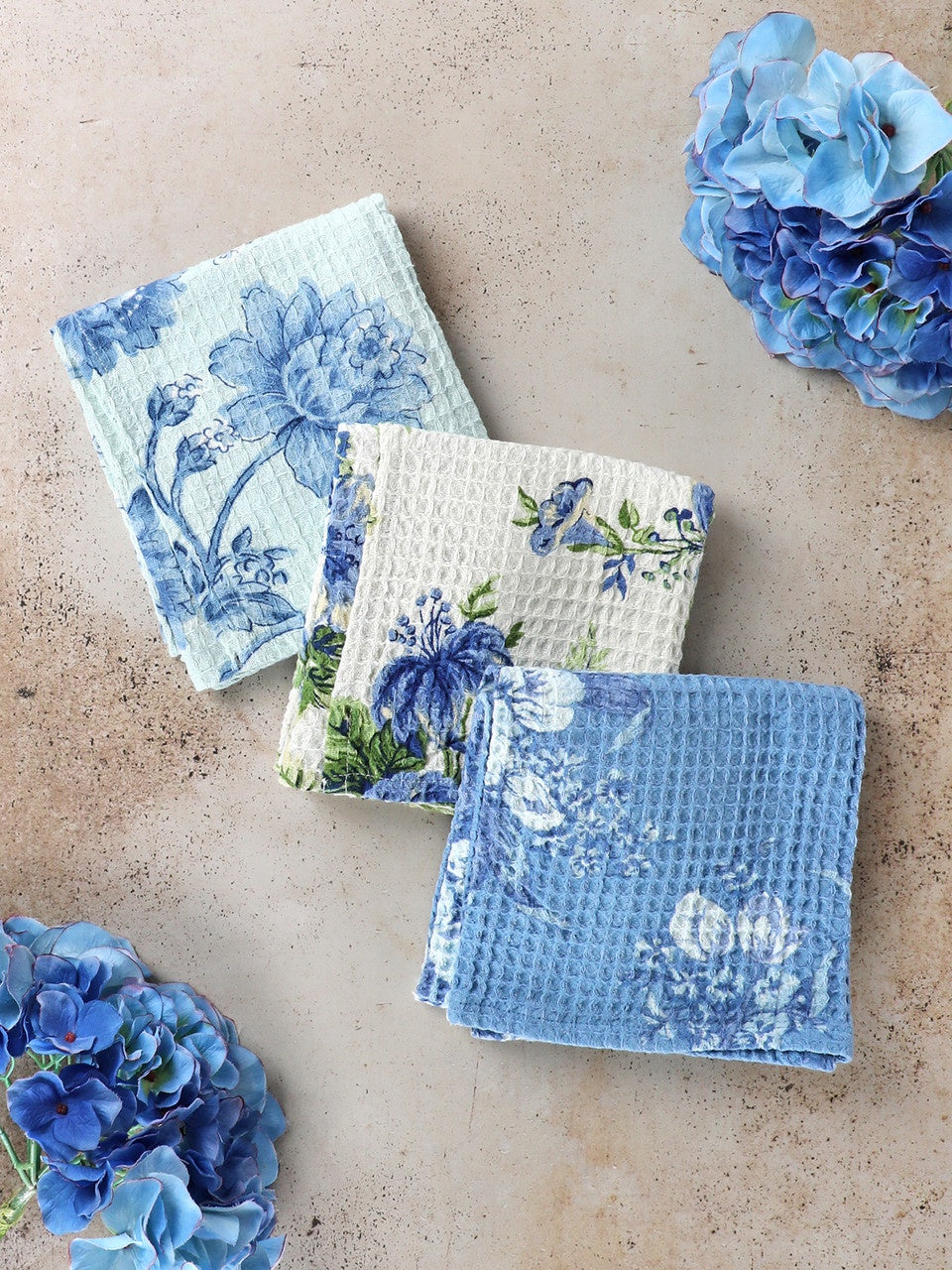 April Cornell Washed Blue Patchwork Tea Towel Bundle