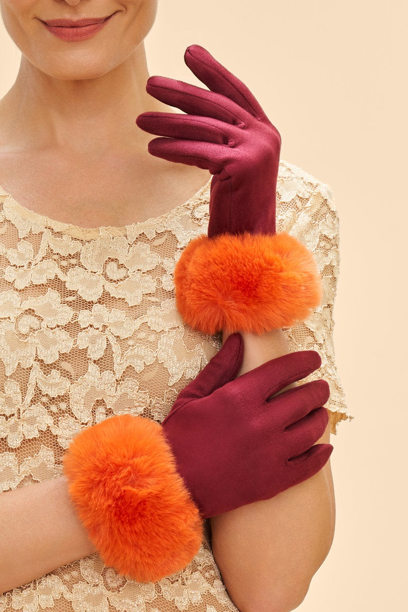 Bettina Gloves - Burgundy/Tangerine