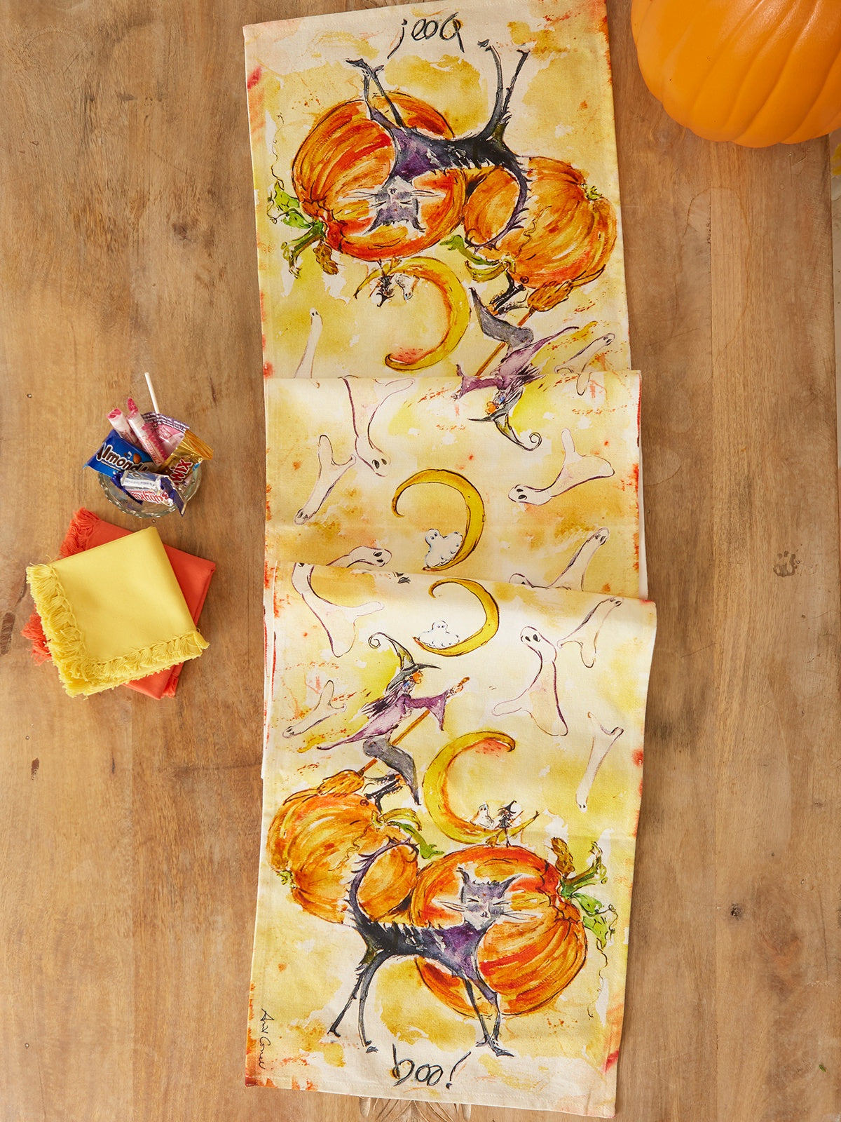 April Cornell Boo! Watercolour Table Runner - 13x72"