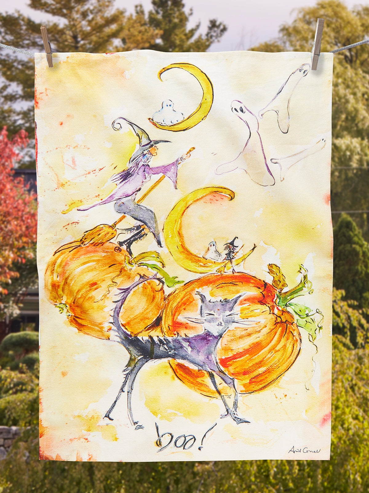 April Cornell Boo! Watercolour Tea Towel