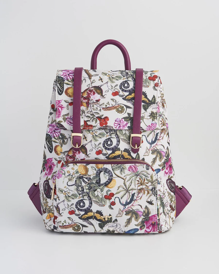 Floral Engravings Small Plum Backpack