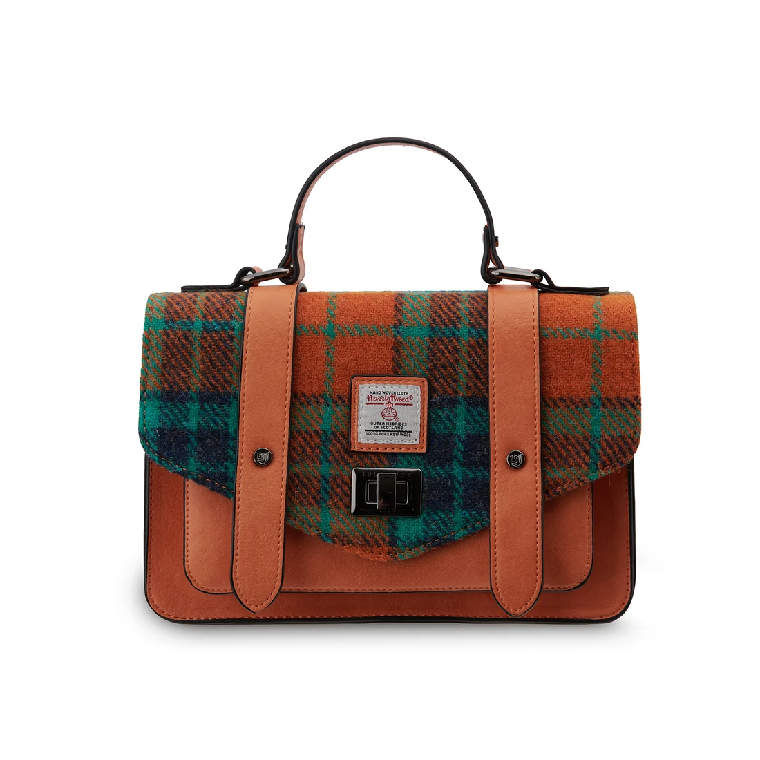 The Medium Satchel - Orange & Blue Tartan