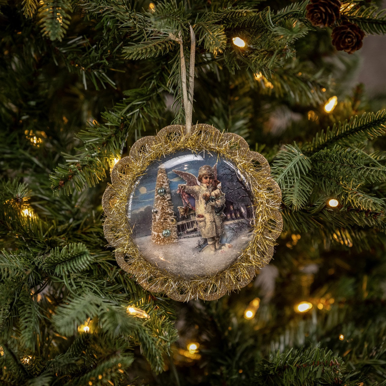 Grace Angel Ornament with Tinsel Border