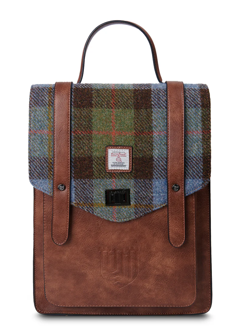 The Carloway Backpack - Chestnut & Blue Tartan