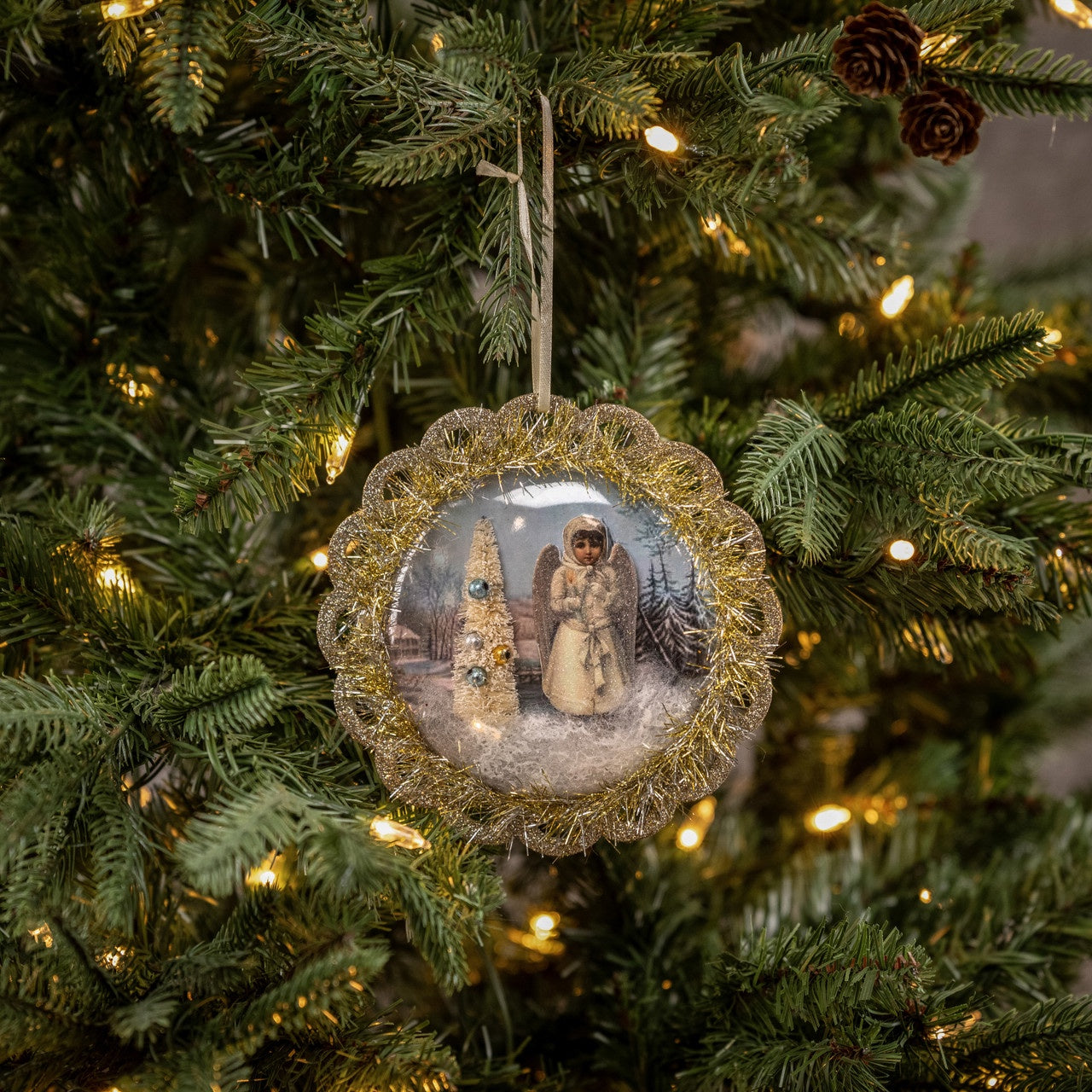 Emma Angel Ornament with Tinsel Border