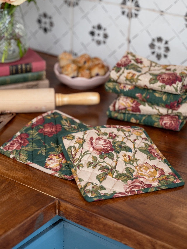 April Cornell Winter Rose Patchwork Potholders