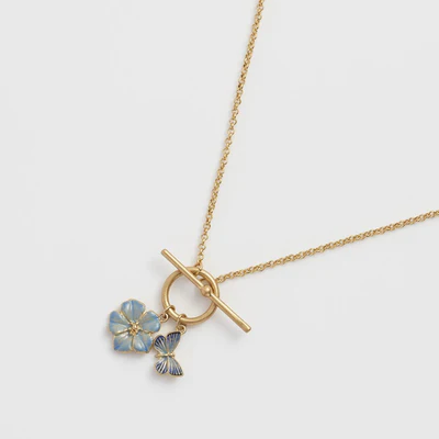 Blue Butterfly and Flower Necklace