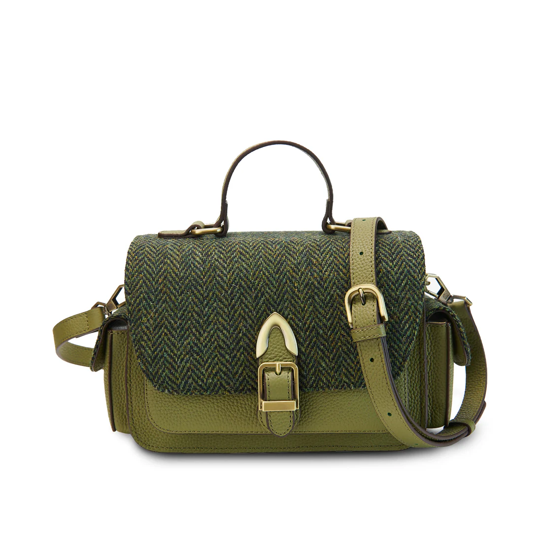 The Melrose Crossbody - Dark Green Herringbone - Genuine Leather