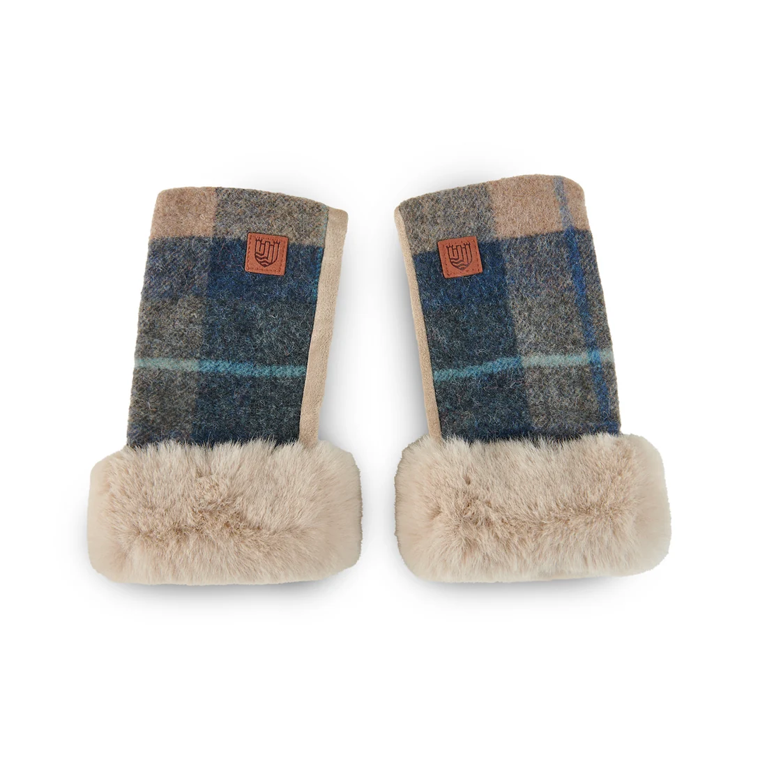 Islander Lambswool Mittens - Navy Beige Tartan