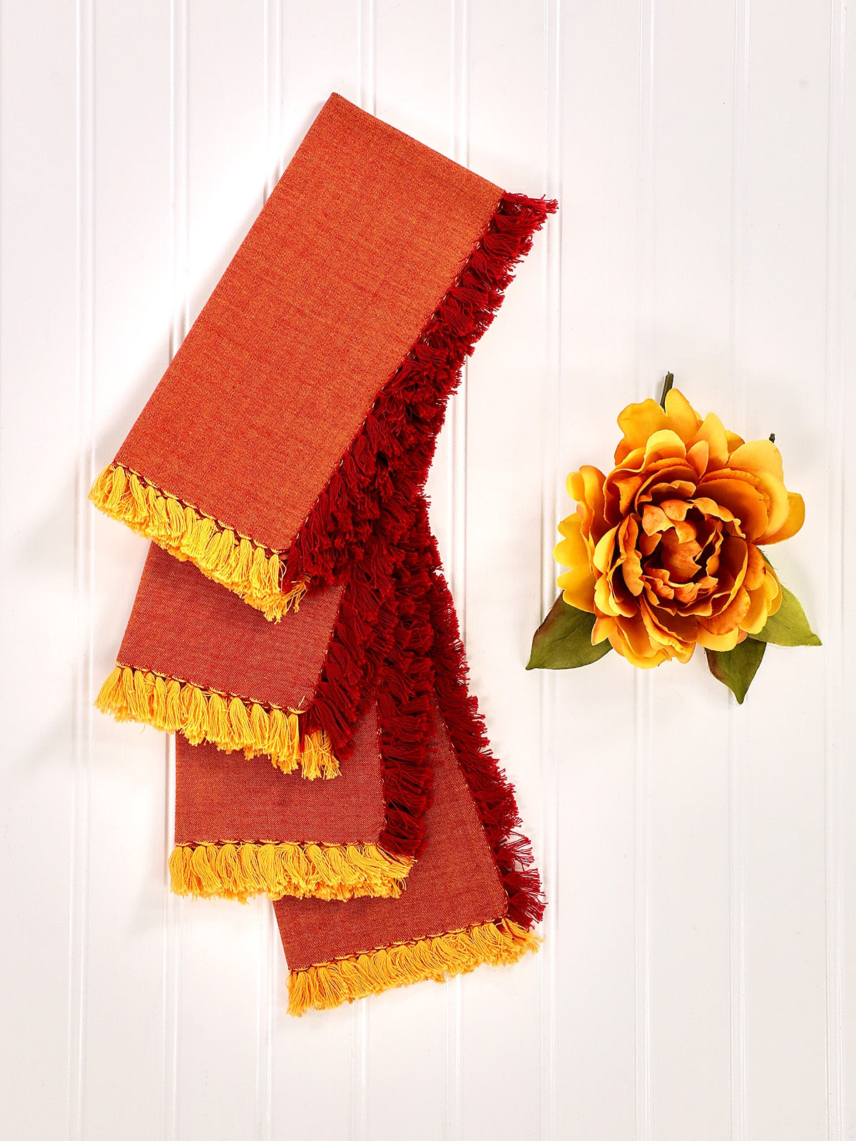 April Cornell Chambray Napkin Set - Red and Orange