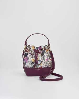 Floral Engravings Plum Bucket Bag