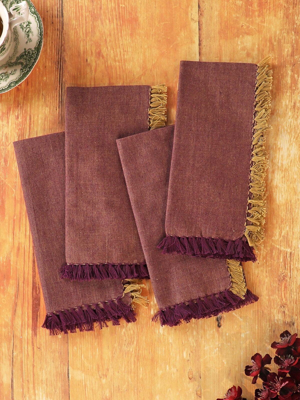 April Cornell Chambray Napkins - Plum and Gold