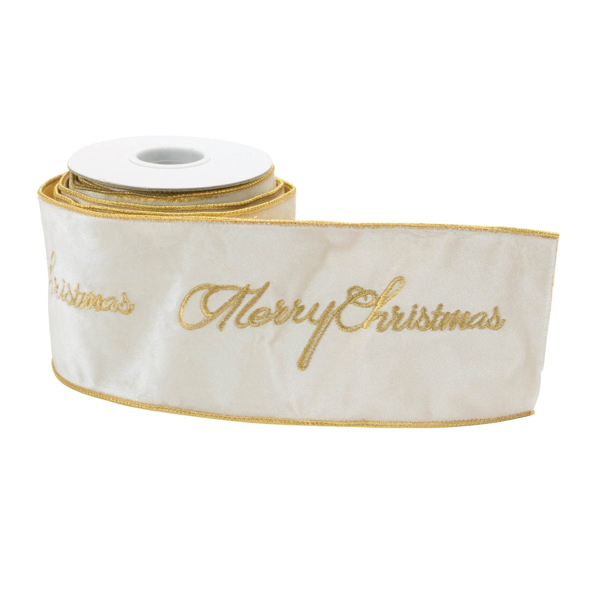 Cream and Gold Merry Christmas Ribbon