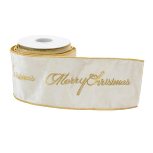 Cream and Gold Merry Christmas Ribbon