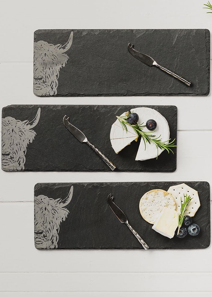 Mini Highland Cow Slate Cheese Boards - Set of 4