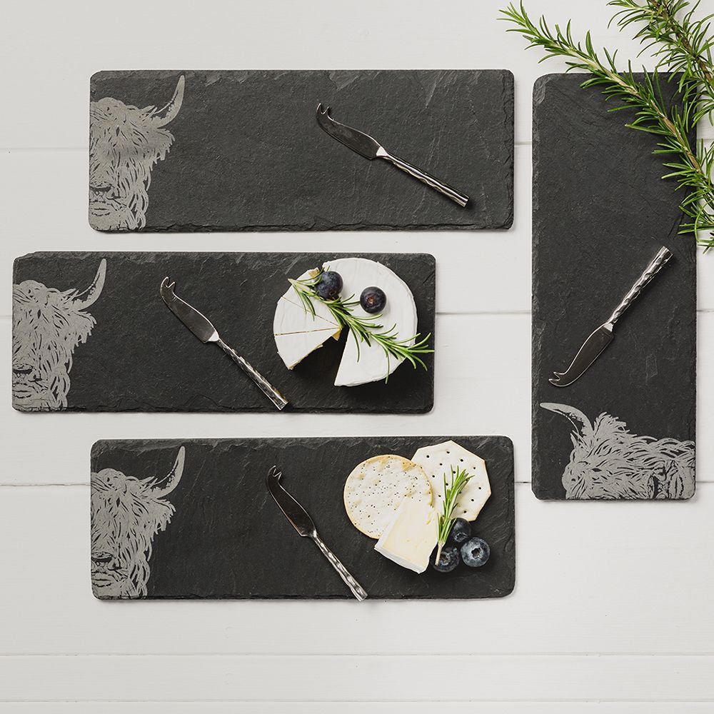 Mini Highland Cow Slate Cheese Boards - Set of 4