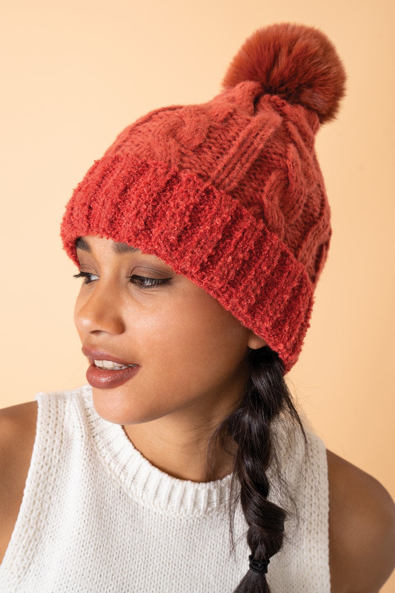 Freya Bobble Hat - Rust