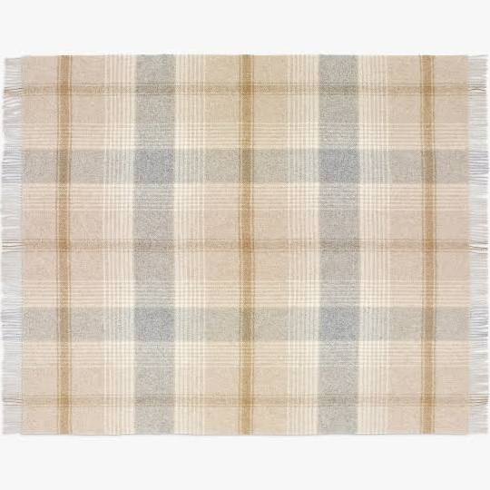 British Lambswool Blanket - Classic Check (Natural)