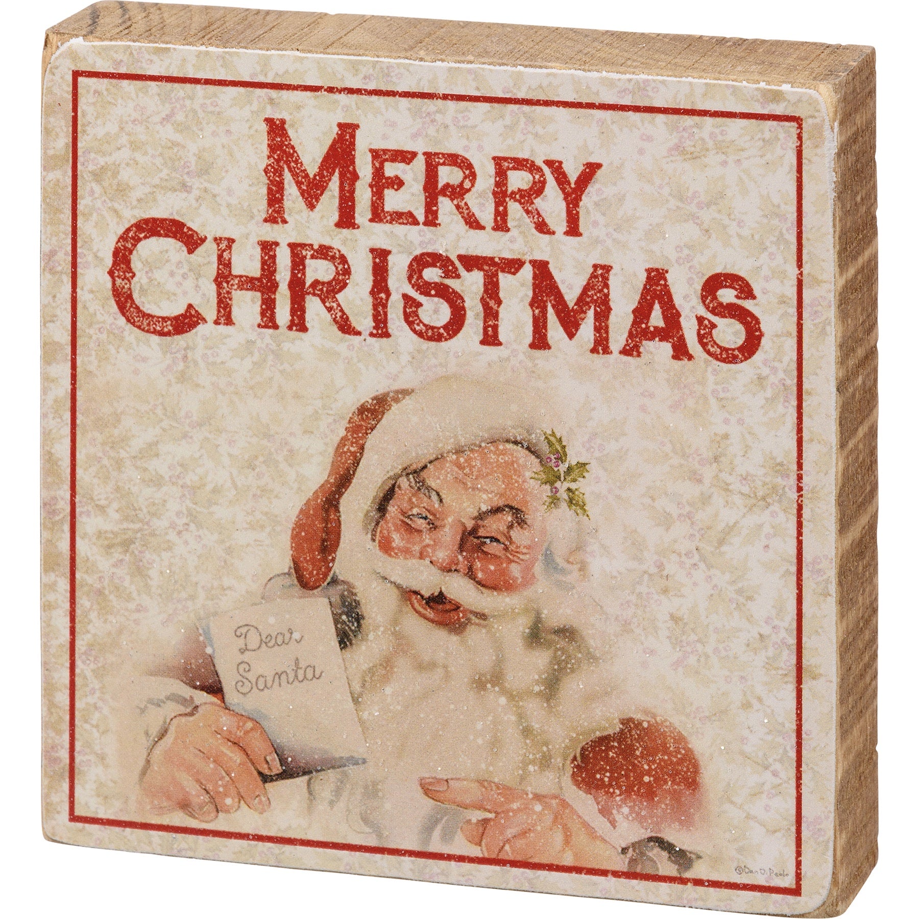 Merry Christmas - Vintage Santa - Block Sign